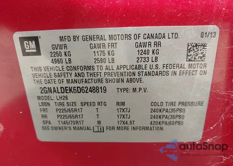 2013 Chevrolet Equinox 1Lt from USA, damaged, VIN 2GNALDEK6D6248819